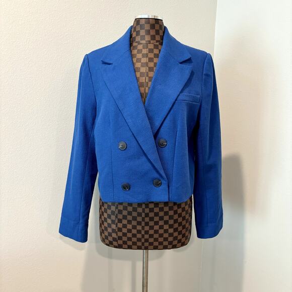 Maeve by Anthropologie Blue Blazer Jacket Large Short Double Breasted Mod Coat - Picture 2 of 12
